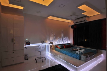 Modern Bedroom in White Neon Light 