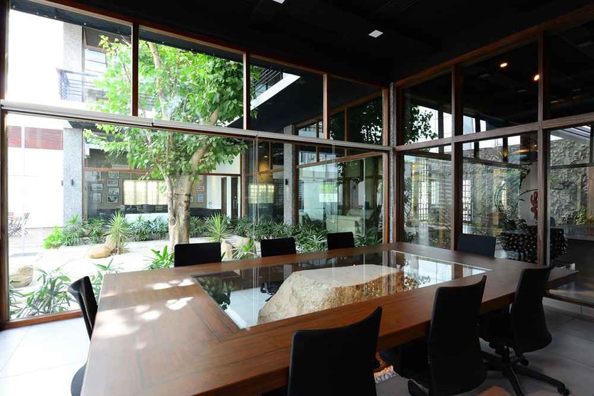 The Conference Room with Glass Windows  Around