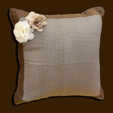 ELEGANT BROWN AND WHITE CUSHIONS WITH WHITE FLOWER – SET OF TWO CUSHIONS