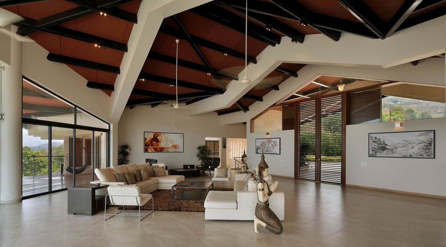 Living Room with Envious Ceiling Architecture 