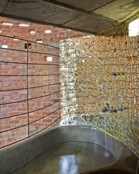 Mirror mosaics and built-in bath tub