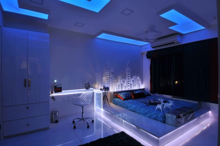 Bedroom in Neon Light and Blue Light 