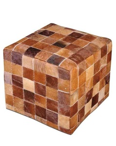 Promenade Cube Textured leather Pouf