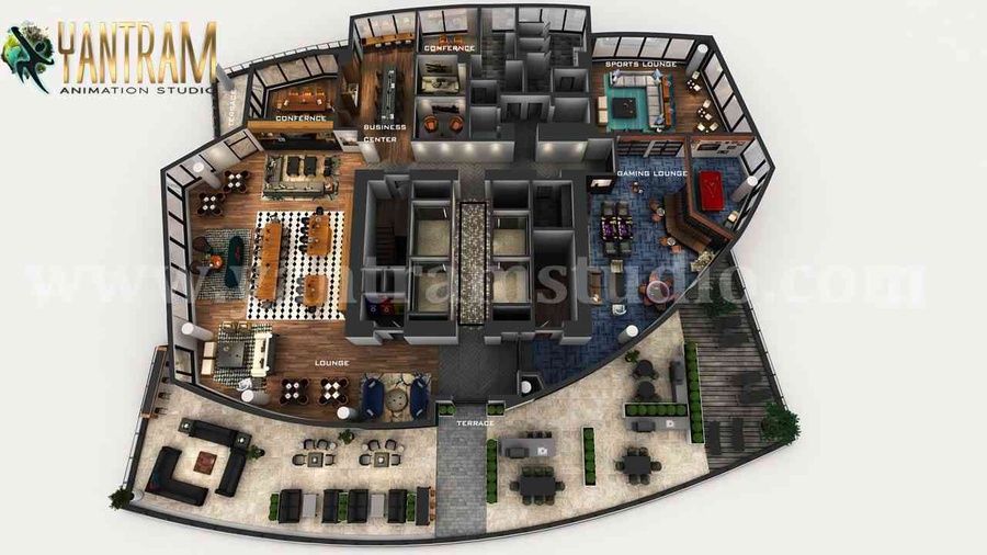 Professional 3D Commercial Office Floor Plan Design by architectural design  studio, Dubai UAE by Yantram Architectural Design Studio, Contractor in New  York,None, USA