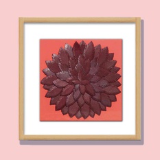 DEEP RED FEATHER FLORAL WALL ART BY MONICA SHARMA – 30CM X 30CM