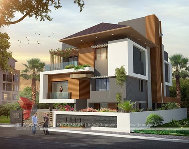 Stunning 3D Ultra Modern Villa day rendering and elevation design by 3D Power