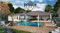 3D Architectural Rendering Residential House with backyard pool area, Austin, Texas