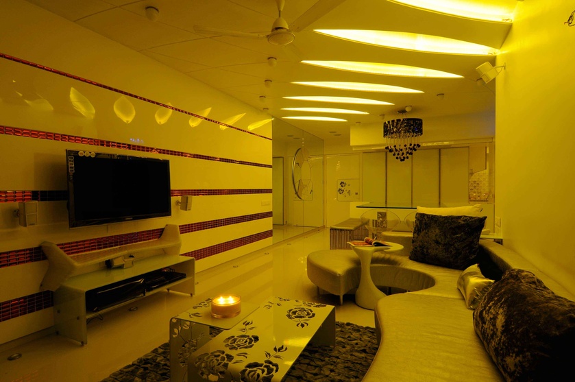 Modern Living Room in Yellow Light
