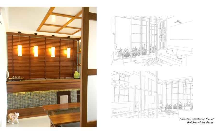Breakfast-cum-Bar counter with interior view sketches
