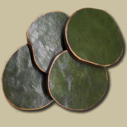 HANDCRAFTED WOOD AND LEATHERITE DUAL COASTERS – SET OF FOUR (GREEN)