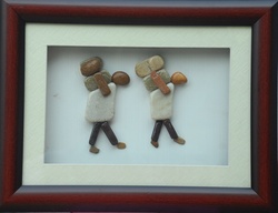 Natural Pebble Stone Art – Two Persons Carrying Weight