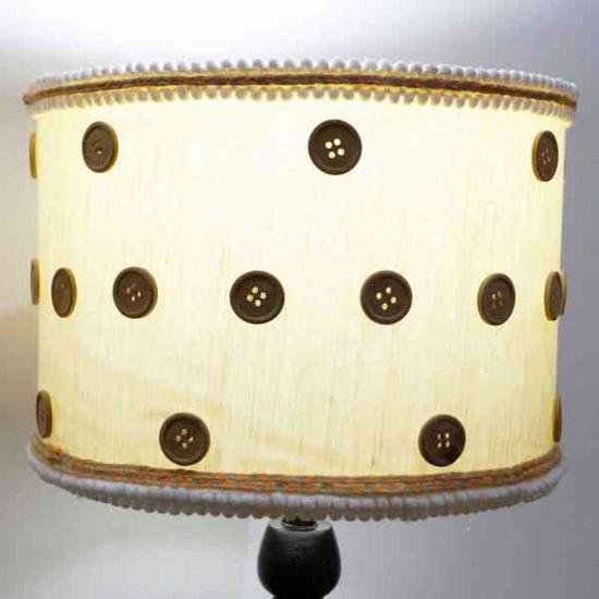 BUTTONS ALL AROUND DESIGNER HANDCRAFTED CYLINDRICAL LAMPSHADE BY CAFFE ARCH DESIGN STUDIO